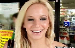 Classy young blonde floozy Eden Adams works her mouth on a thick love stick